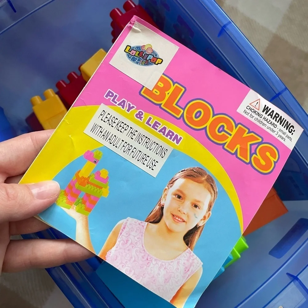 Lollipop 62 Piece Block Set with Toy Block Storage Box with Pink Wheels